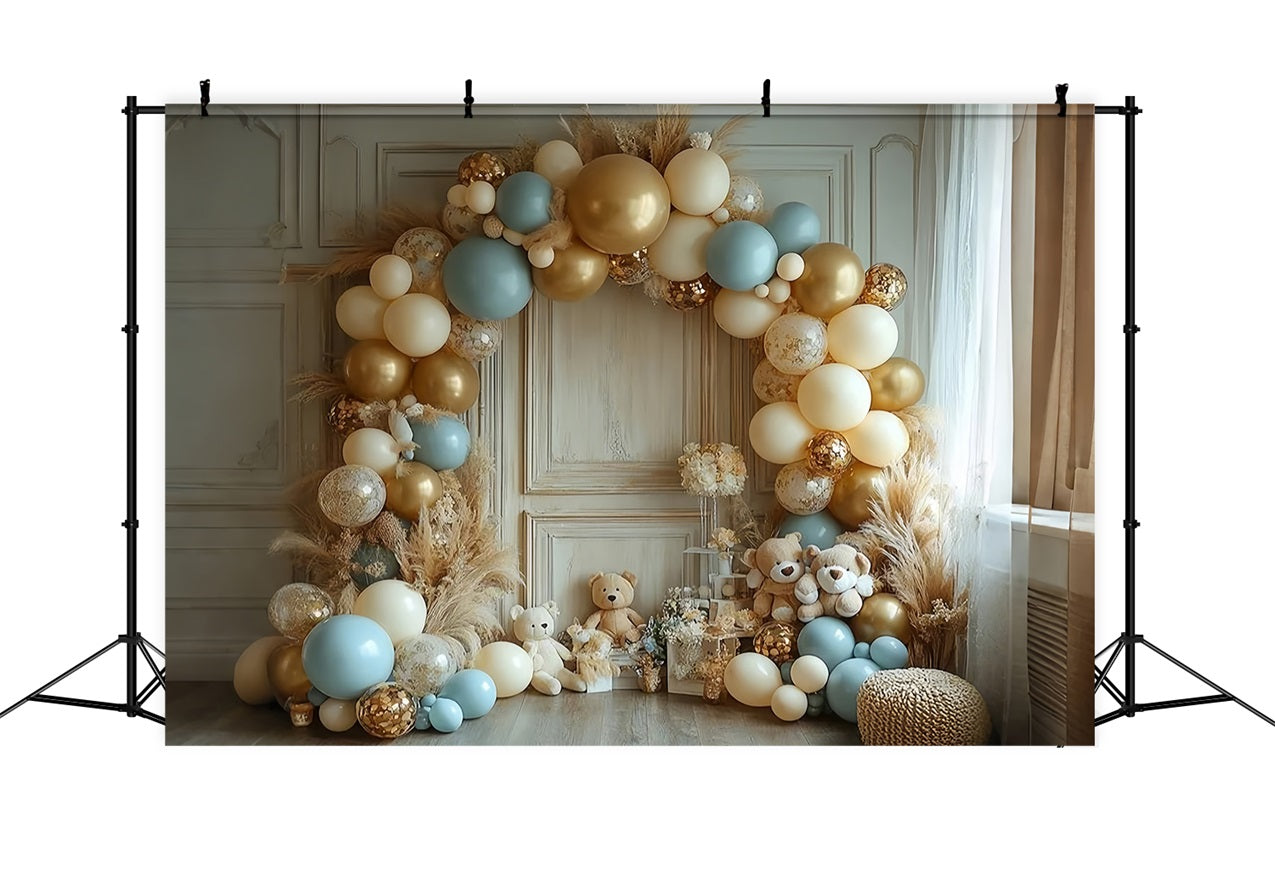 Toile de fond Arche de ballons luxueuse ours en peluche bohème BRP10-117