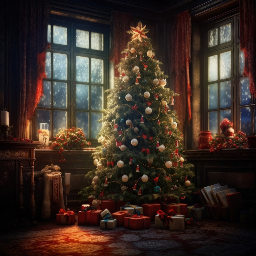 Noël Toile de fond Chambre illuminée par des bougies Arbre BRP10-157