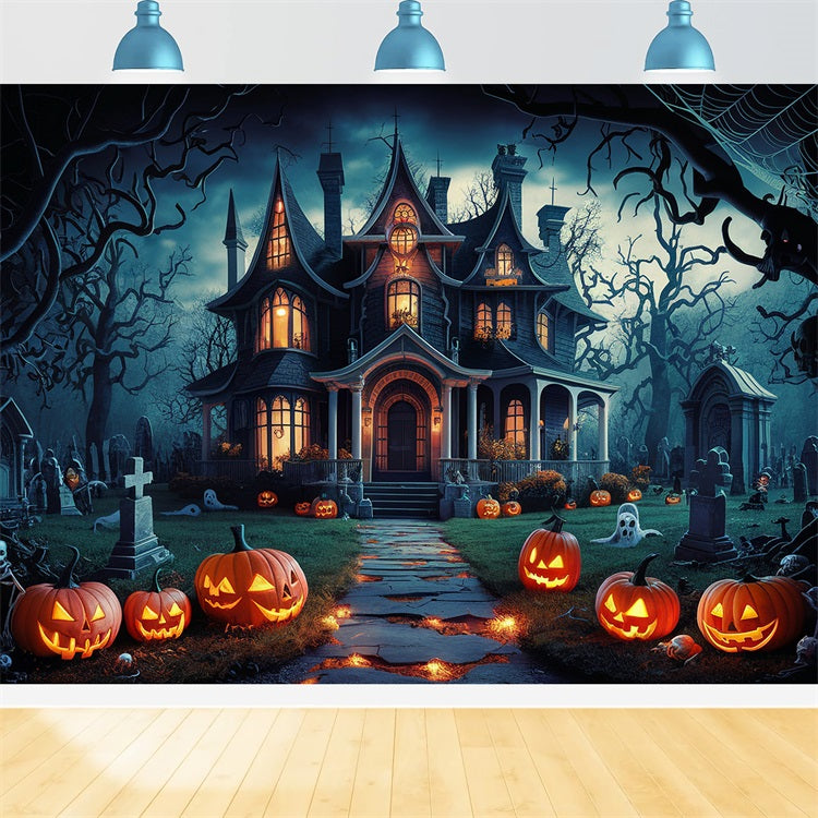 Halloween Toile de fond Maison hantée sinistre citrouilles BRP10-163