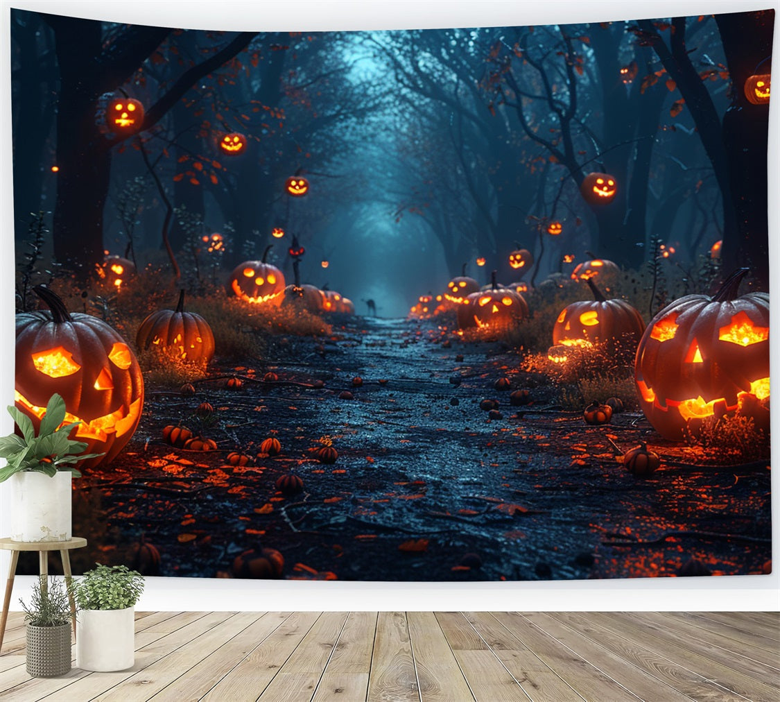 Halloween Toile de fond Sentier de citrouilles effrayantes forêt spooky BRP10-165