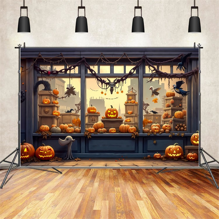 Halloween Toile de fond Vitrine effrayante de magasin citrouilles BRP10-170