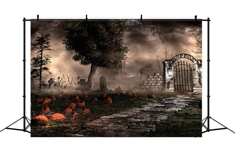 Halloween Toile de fond Cimetière effrayant citrouilles BRP10-174