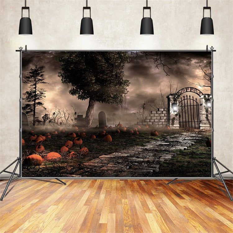 Halloween Toile de fond Cimetière effrayant citrouilles BRP10-174