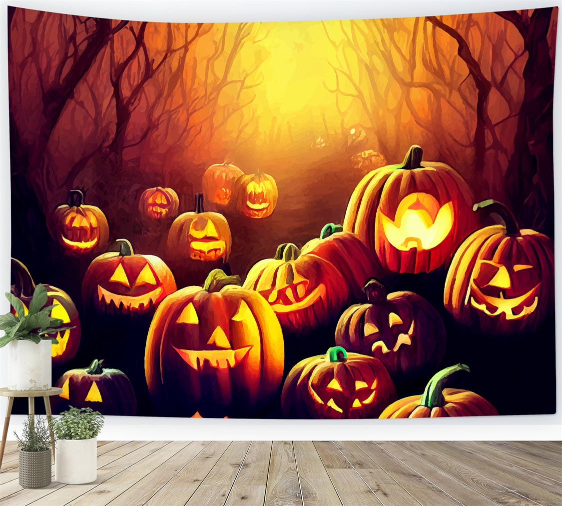 Halloween Toile de fond Champ de citrouilles effrayantes chemin sombre BRP10-179