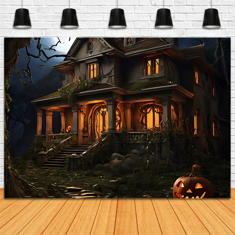 Halloween Toile de fond Maison hantée glaciale citrouille effrayante BRP10-182