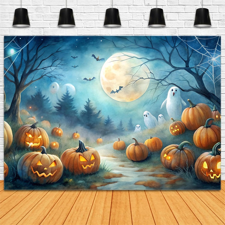 Halloween Toile de fond Citrouilles du verger avec des fantômes BRP10-183