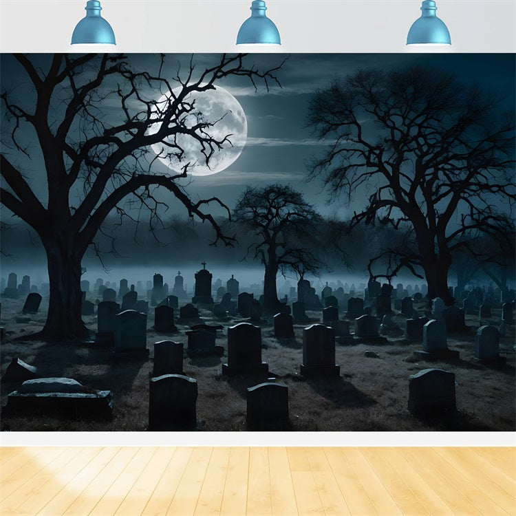 Halloween Toile de fond  sinistre cimetière avec arbres tordus BRP10-186