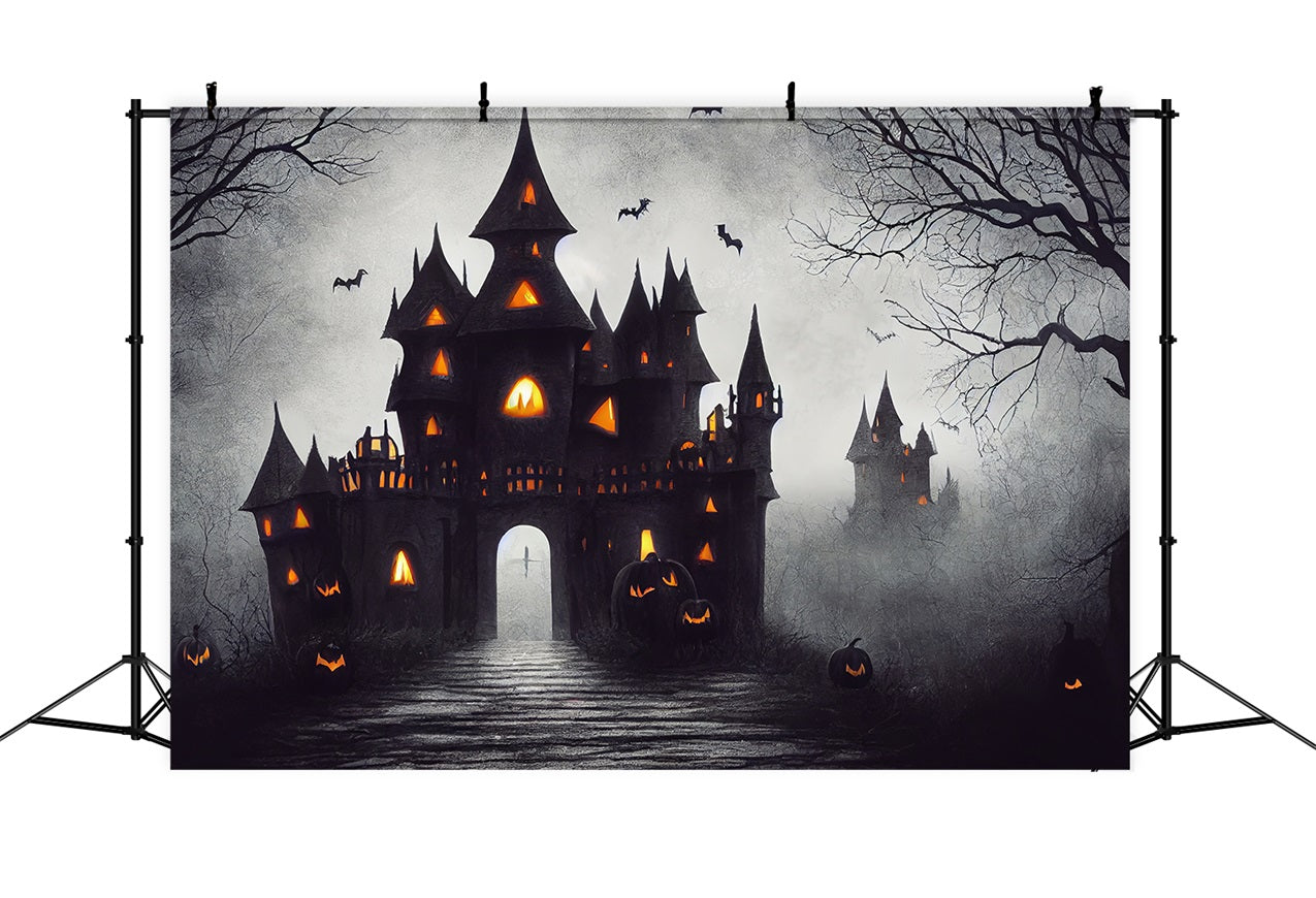 Halloween Toile de fond Château hanté avec chauves-souris et citrouilles BRP10-189