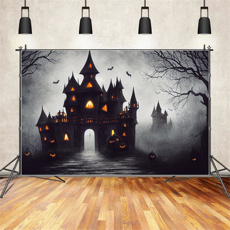 Halloween Toile de fond Château hanté avec chauves-souris et citrouilles BRP10-189