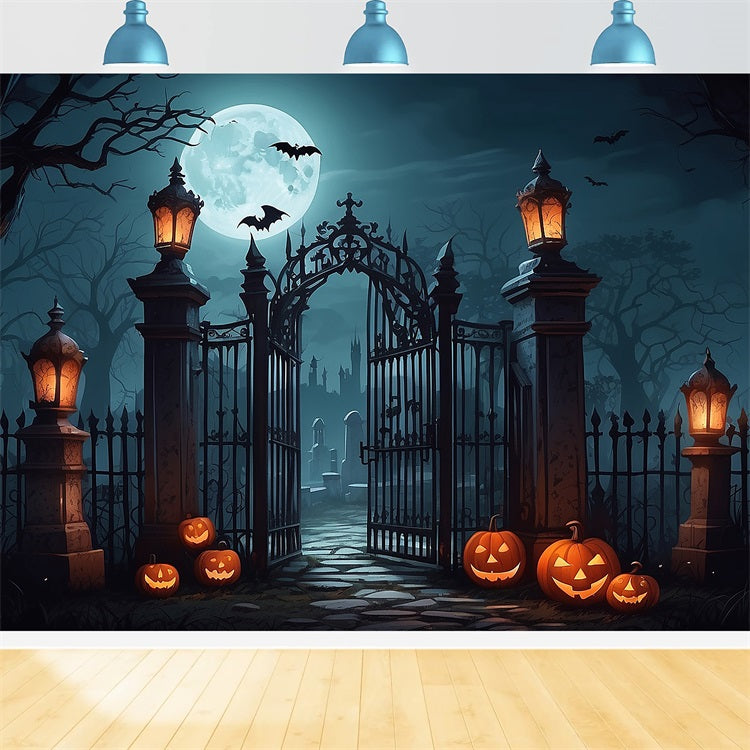 Halloween Toile de fond Entrée avec chauves-souris et lanternes BRP10-190