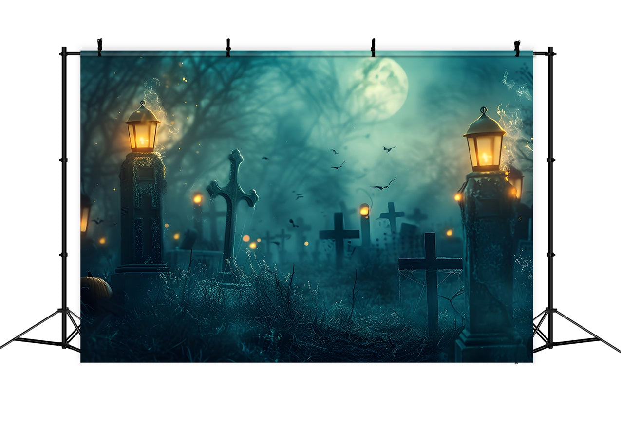 Halloween Toile de fond Idées de cimetière avec chauves-souris lumières de lanternes BRP10-192