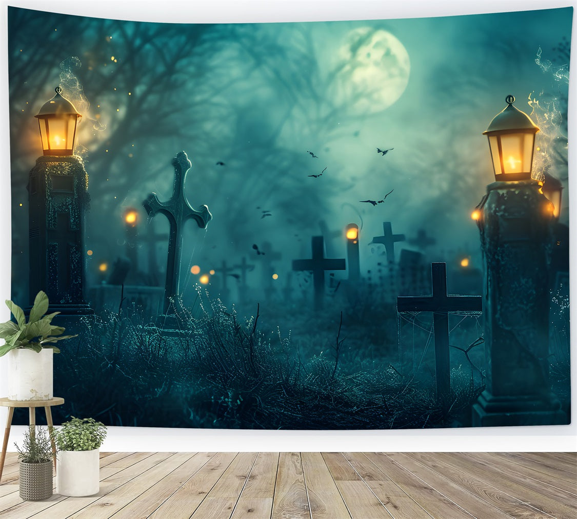 Halloween Toile de fond Idées de cimetière avec chauves-souris lumières de lanternes BRP10-192