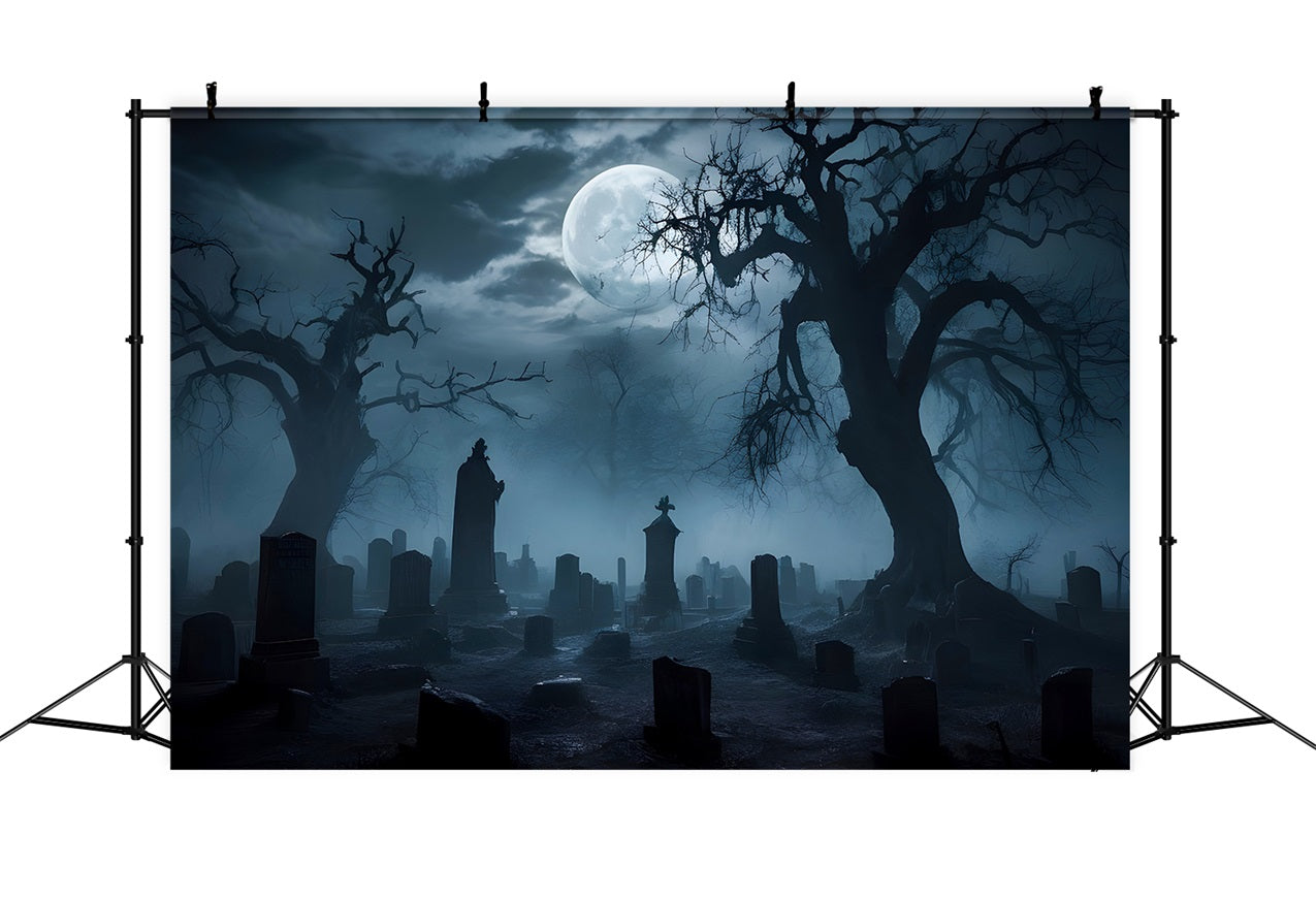 Halloween Toile de fond Cimetière brumeux avec arbres tordus BRP10-194