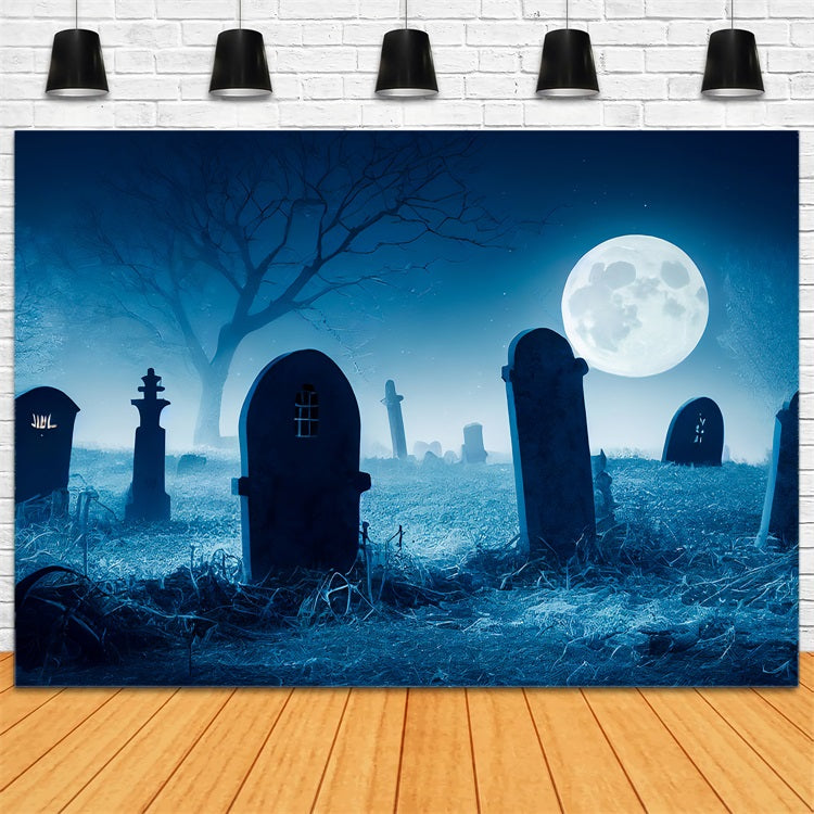 Halloween Toile de fond Cimetière effrayant nuit de pleine lune BRP10-195