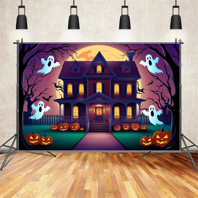 Halloween Toile de fond Maison hantée avec fantômes et chauves-souris BRP10-197