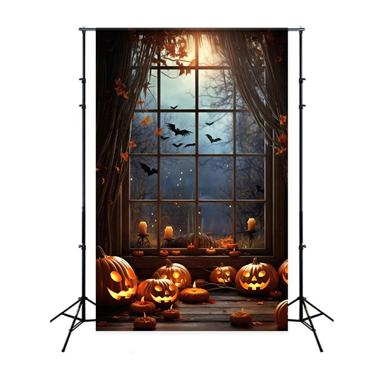 Halloween Toile de fond Fenêtre hantée avec chauves-souris effrayantes BRP10-200