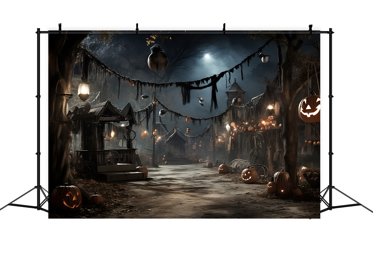 Halloween Toile de fond Village avec lanternes lumineuses et citrouilles BRP10-209