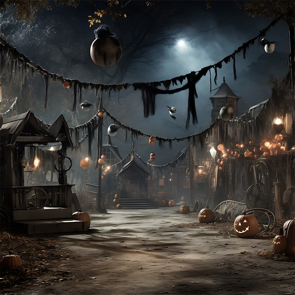 Halloween Toile de fond Village avec lanternes lumineuses et citrouilles BRP10-209