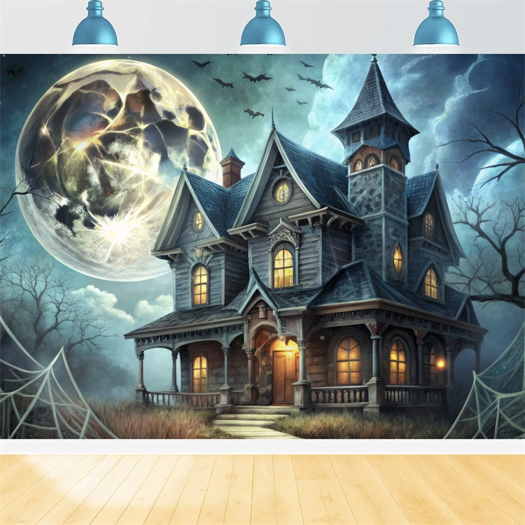 Halloween Toile de fond Manoir victorien effrayant avec chauves-souris BRP10-213