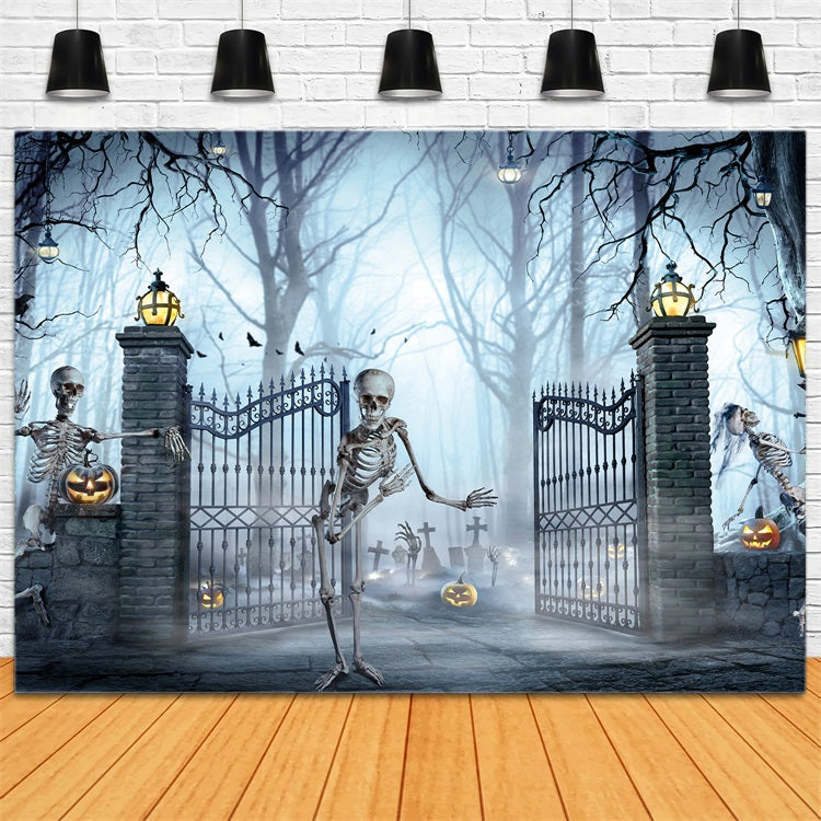 Halloween Toile de fond Portes du cimetière avec squelettes BRP10-214