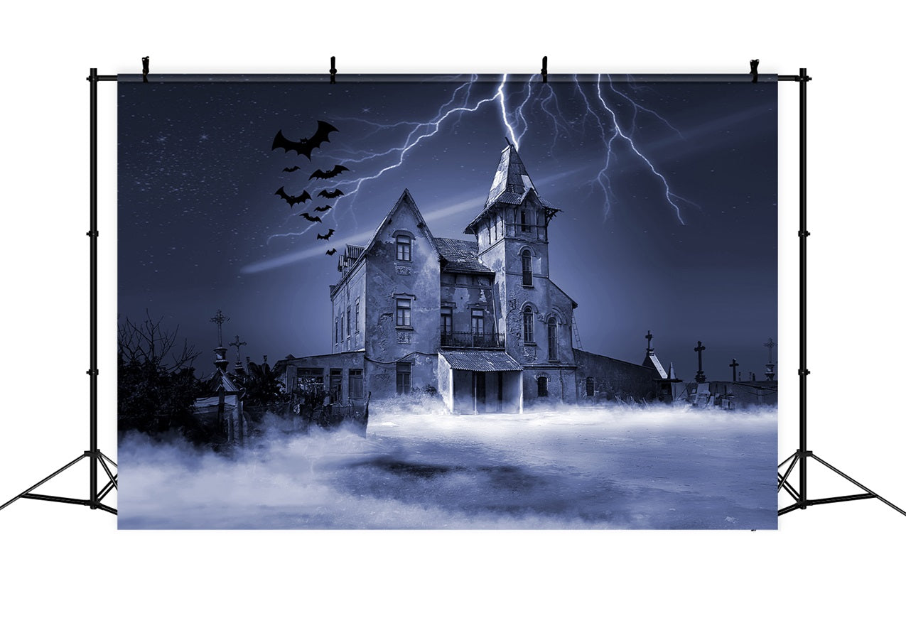 Halloween Toile de fond Maison hantée avec éclair et chauves-souris BRP10-215