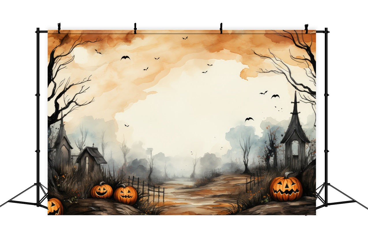 Halloween Toile de fond Chemin sinistre avec citrouilles et chauves-souris BRP10-216