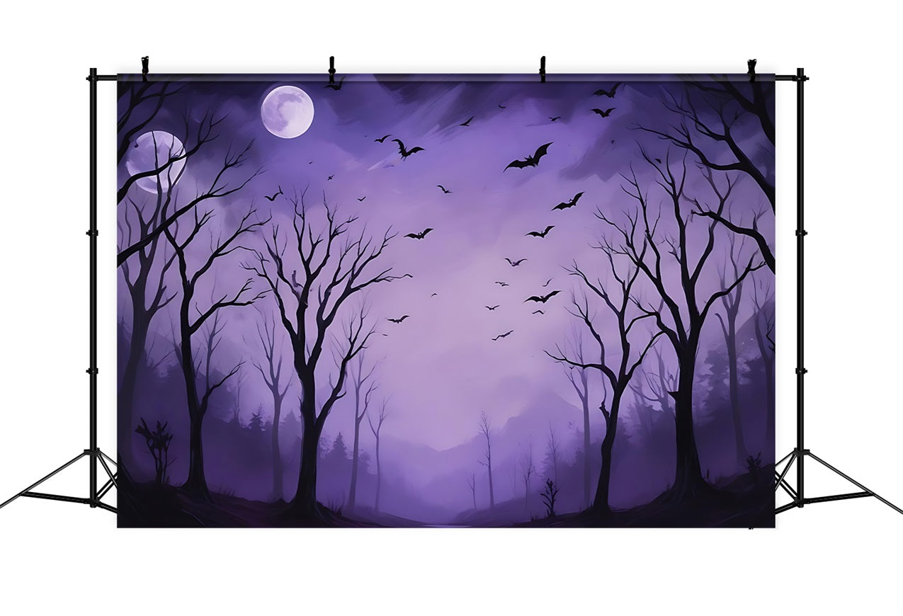 Halloween Toile de fond Forêt hantée avec nuit violette et chauves-souris BRP10-217