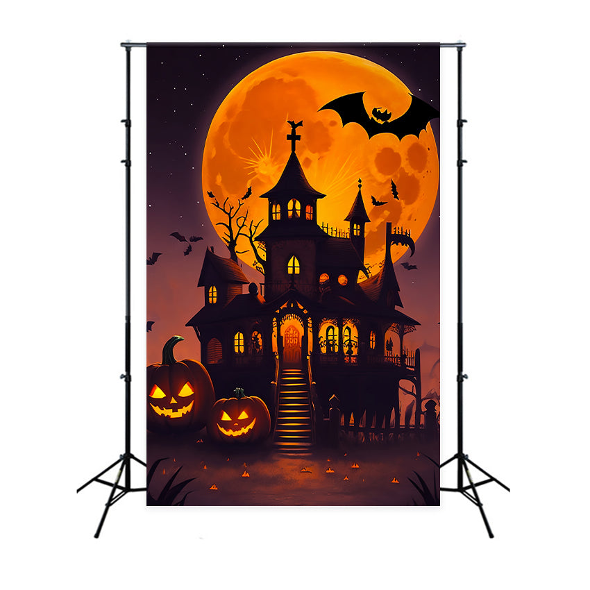 Halloween Toile de fond Maison hantée avec lune orange effrayante BRP10-225