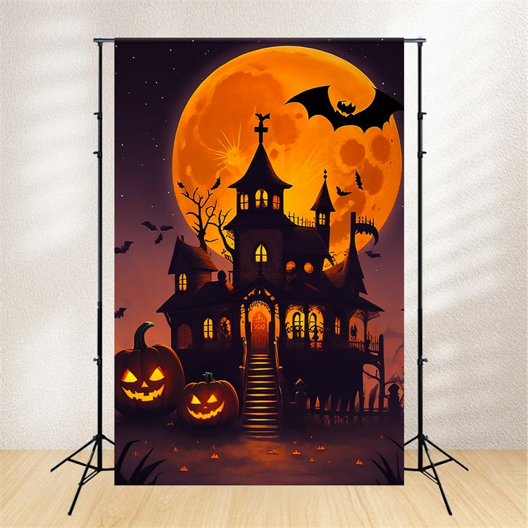 Halloween Toile de fond Maison hantée avec lune orange effrayante BRP10-225