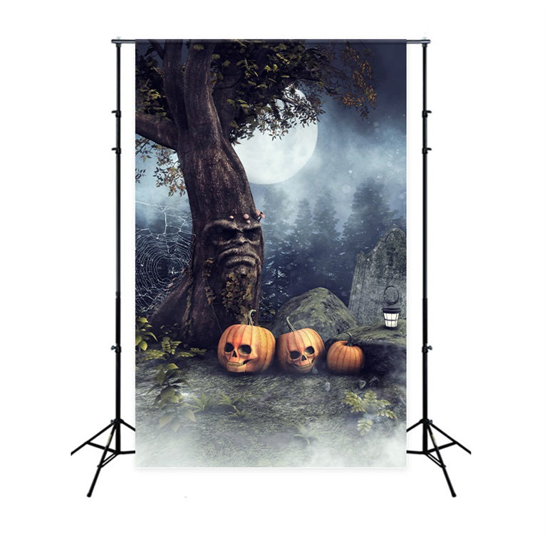 Halloween Toile de fond Arbre de cimetière avec crâne et citrouilles BRP10-227