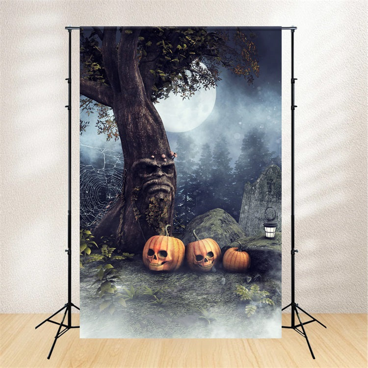 Halloween Toile de fond Arbre de cimetière avec crâne et citrouilles BRP10-227