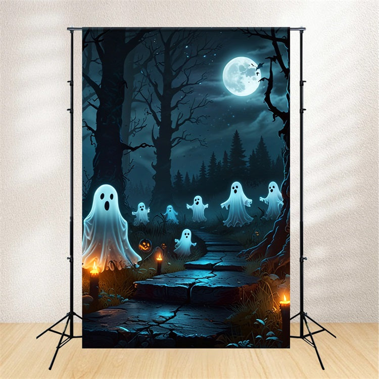 Halloween Toile de fond Fantômes effrayants dans une forêt sombre BRP10-228