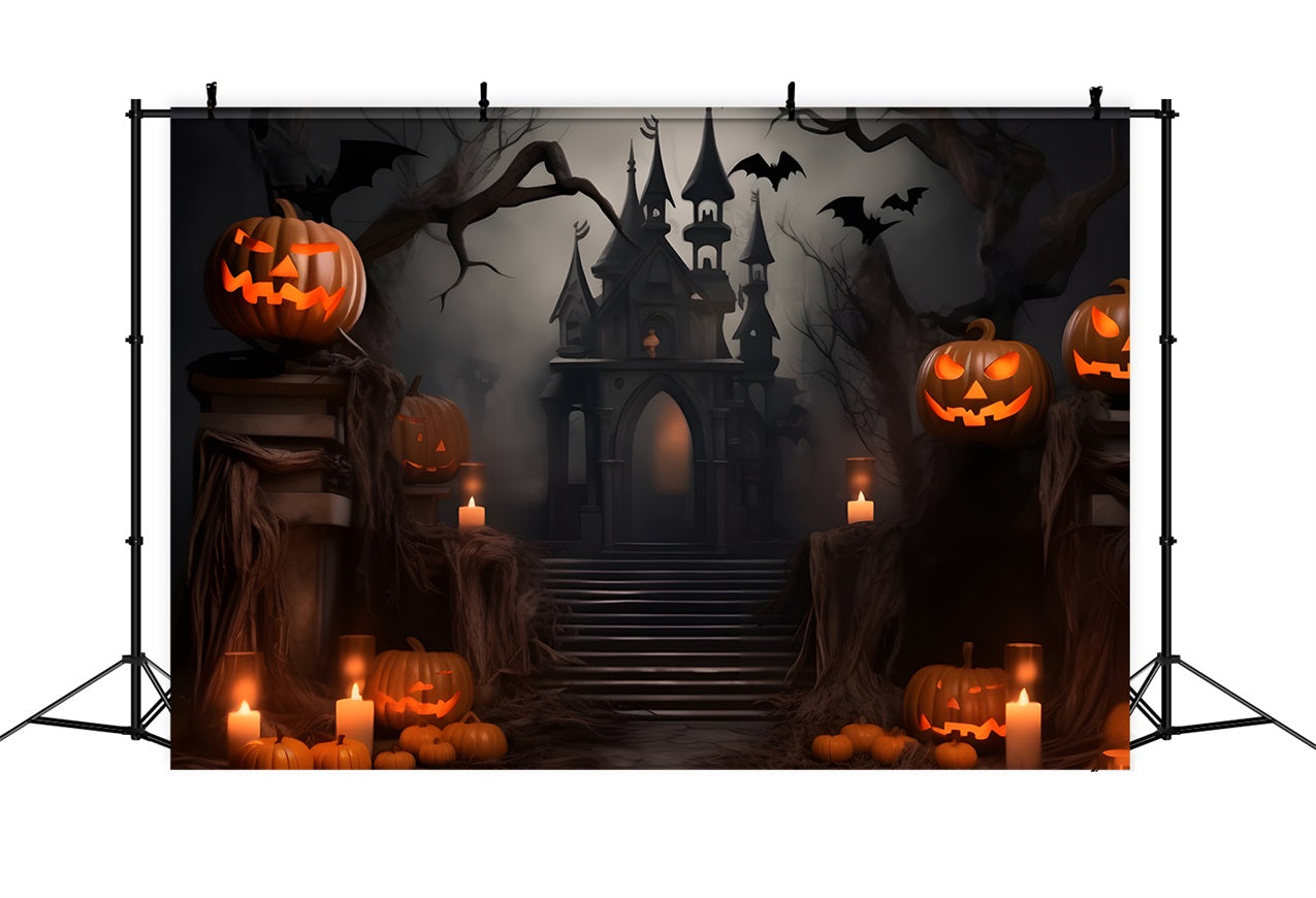 Halloween Toile de fond Château gothique sombre avec citrouilles BRP10-229