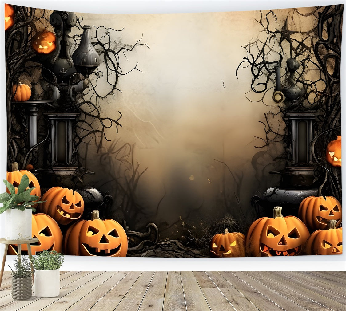 Halloween Toile de fond Citrouilles effrayantes et vignes tordues BRP10-231