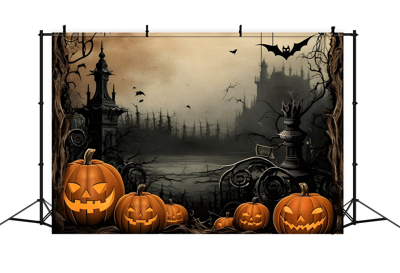 Halloween Toile de fond Piliers et ombres avec citrouilles et chauves-souris BRP10-232