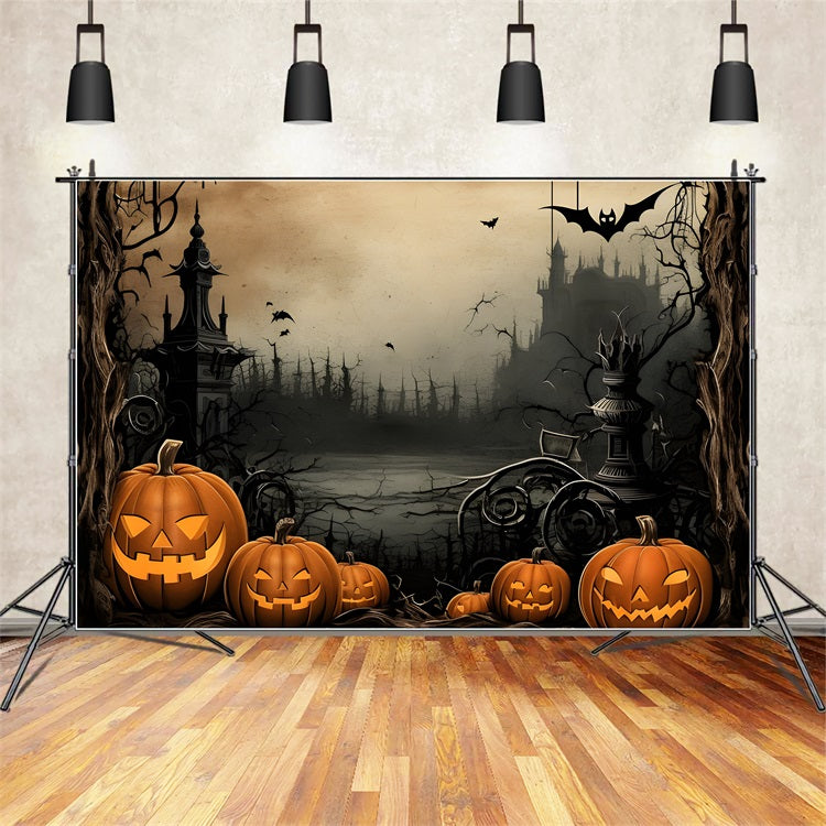 Halloween Toile de fond Piliers et ombres avec citrouilles et chauves-souris BRP10-232