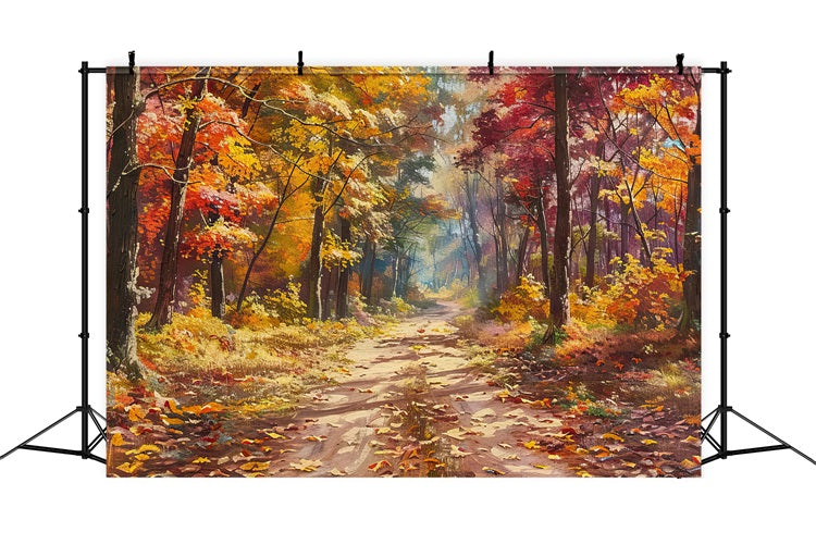 Automne Toile de Fond Sentier Bois Feuilles Colorées BRP10-239