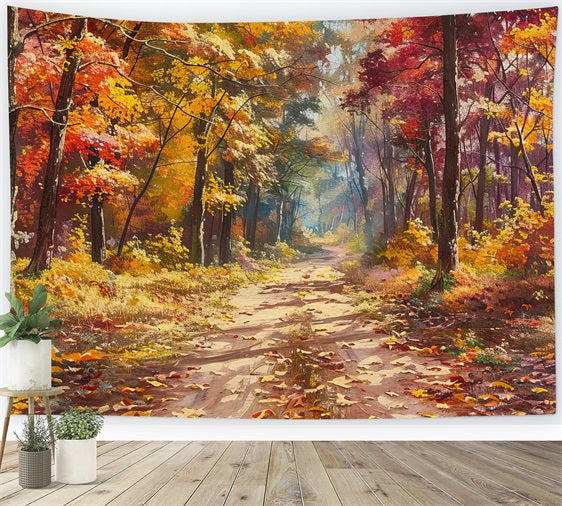 Automne Toile de Fond Sentier Bois Feuilles Colorées BRP10-239