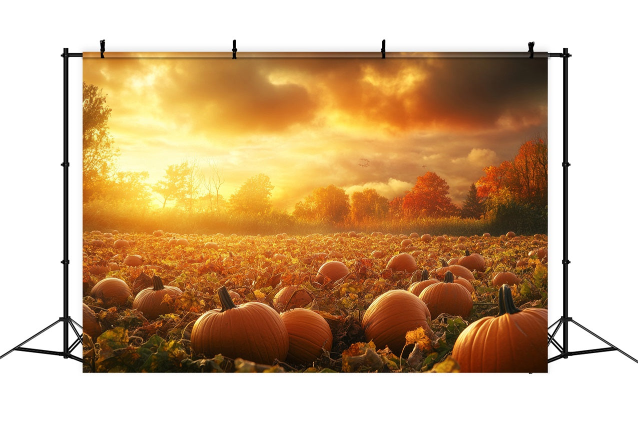 Automne Toile de Fond Coucher de Soleil Champ de Citrouilles BRP10-242