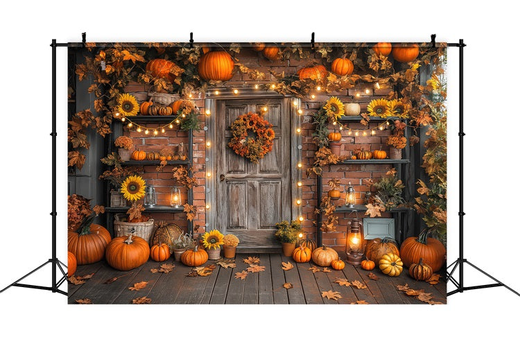 Automne Toile de Fond Photographie Porte Rustique Décor Citrouilles BRP10-247