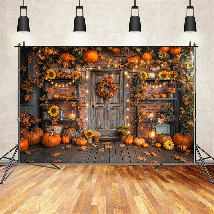 Automne Toile de Fond Photographie Porte Rustique Décor Citrouilles BRP10-247