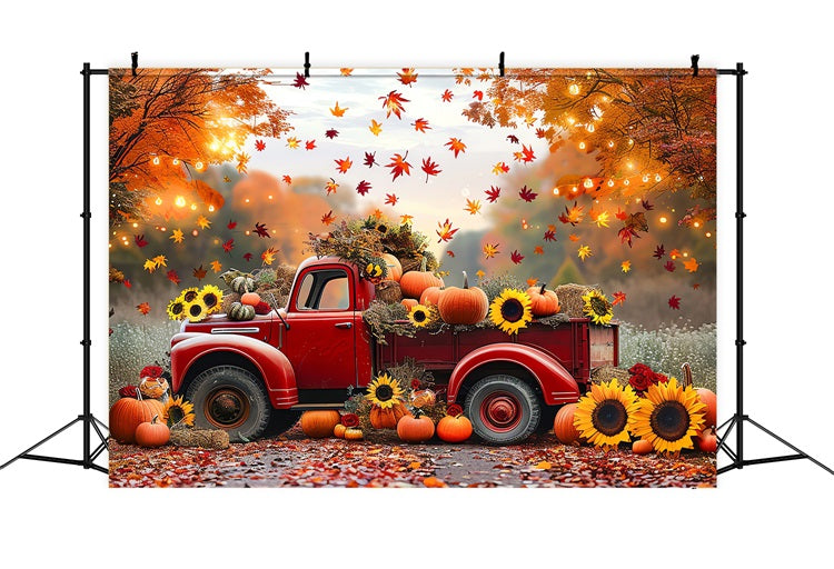 Automne Toile de Fond Camion Rouge Tournesols Citrouilles BRP10-256