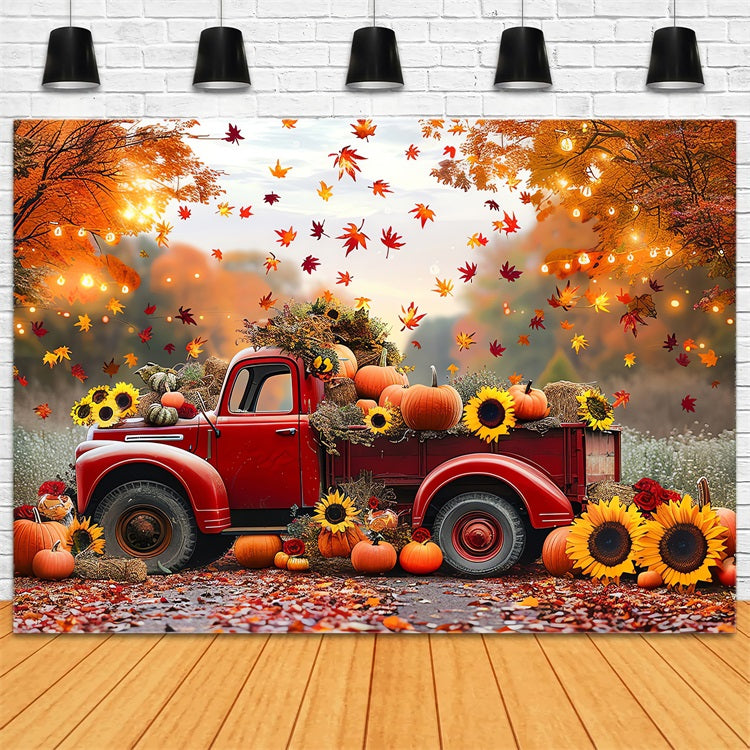 Automne Toile de Fond Camion Rouge Tournesols Citrouilles BRP10-256