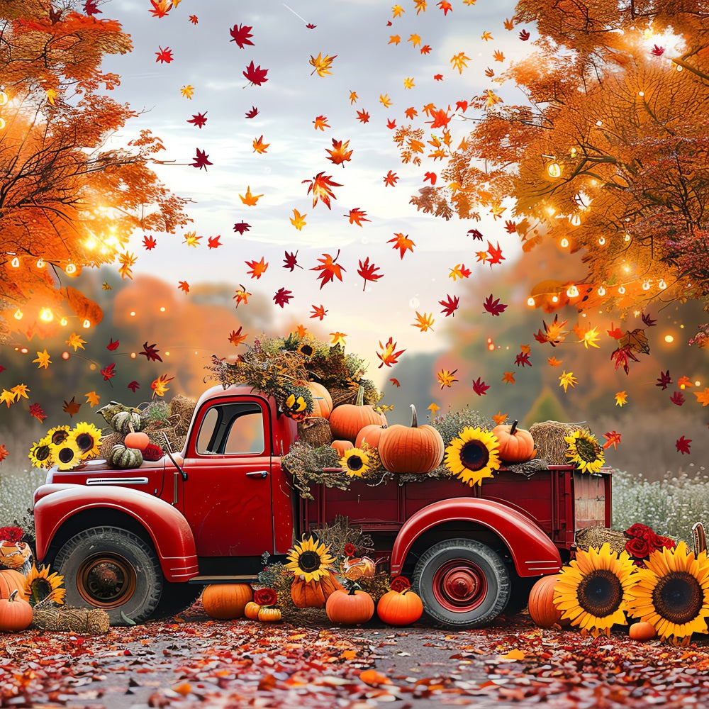 Automne Toile de Fond Camion Rouge Tournesols Citrouilles BRP10-256