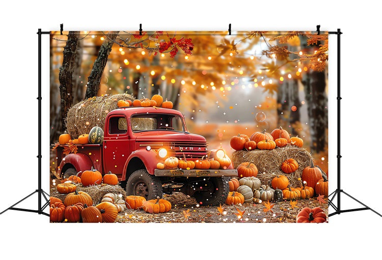 Automne Toile de Fond Photographie Camion Citrouilles Foin Forêt BRP10-258