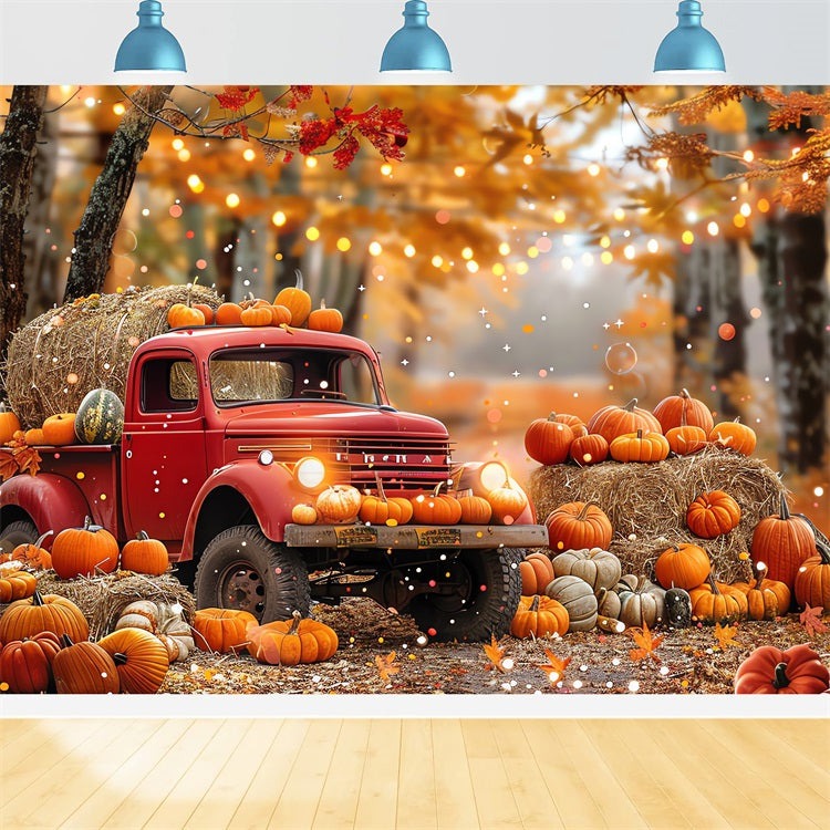 Automne Toile de Fond Photographie Camion Citrouilles Foin Forêt BRP10-258