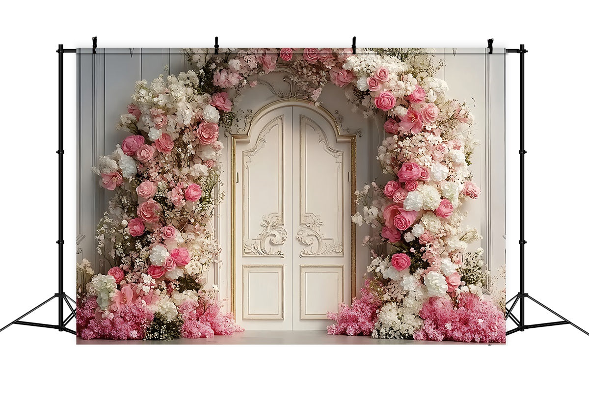 Toile de Fond Mur Arche Photo Fleurs Portes Blanches BRP10-285