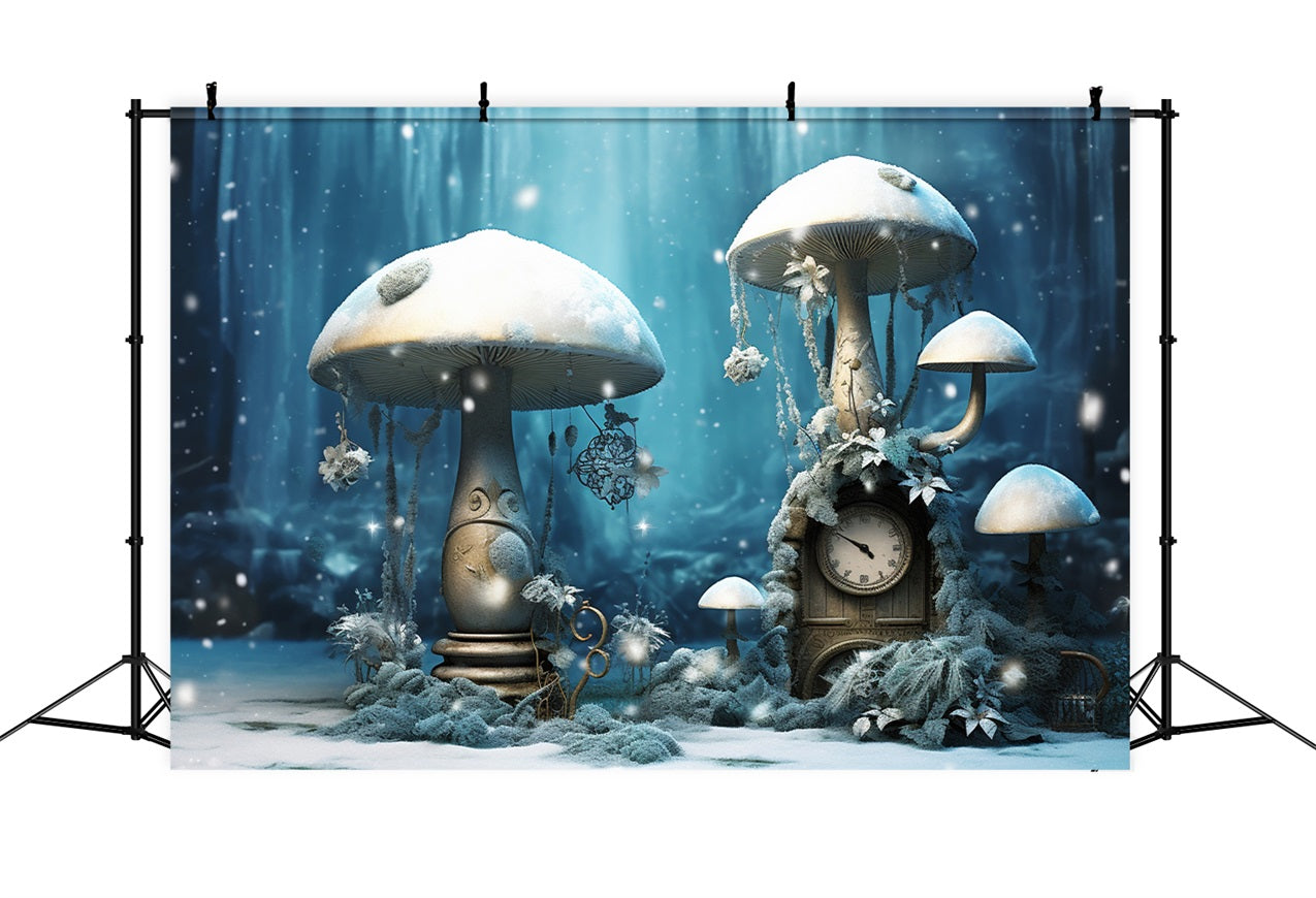 Toile de fond Champignons enneigés horloge vintage forêt BRP10-30