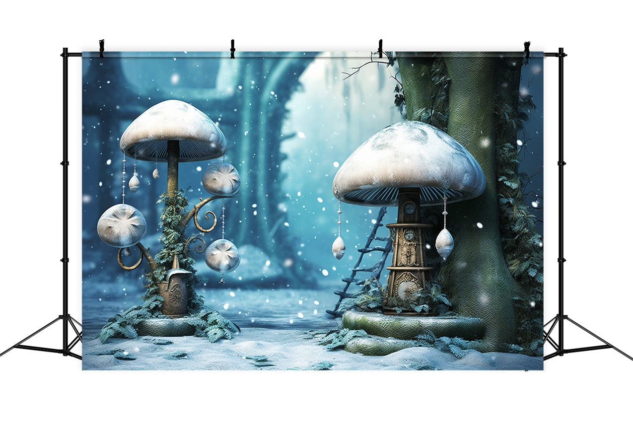 Toile de fond Forêt mystique décorations champignons givrées BRP10-31