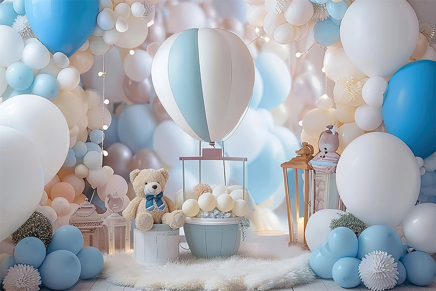 Toile de Fond Anniversaire Ballons Ourson BRP10-312